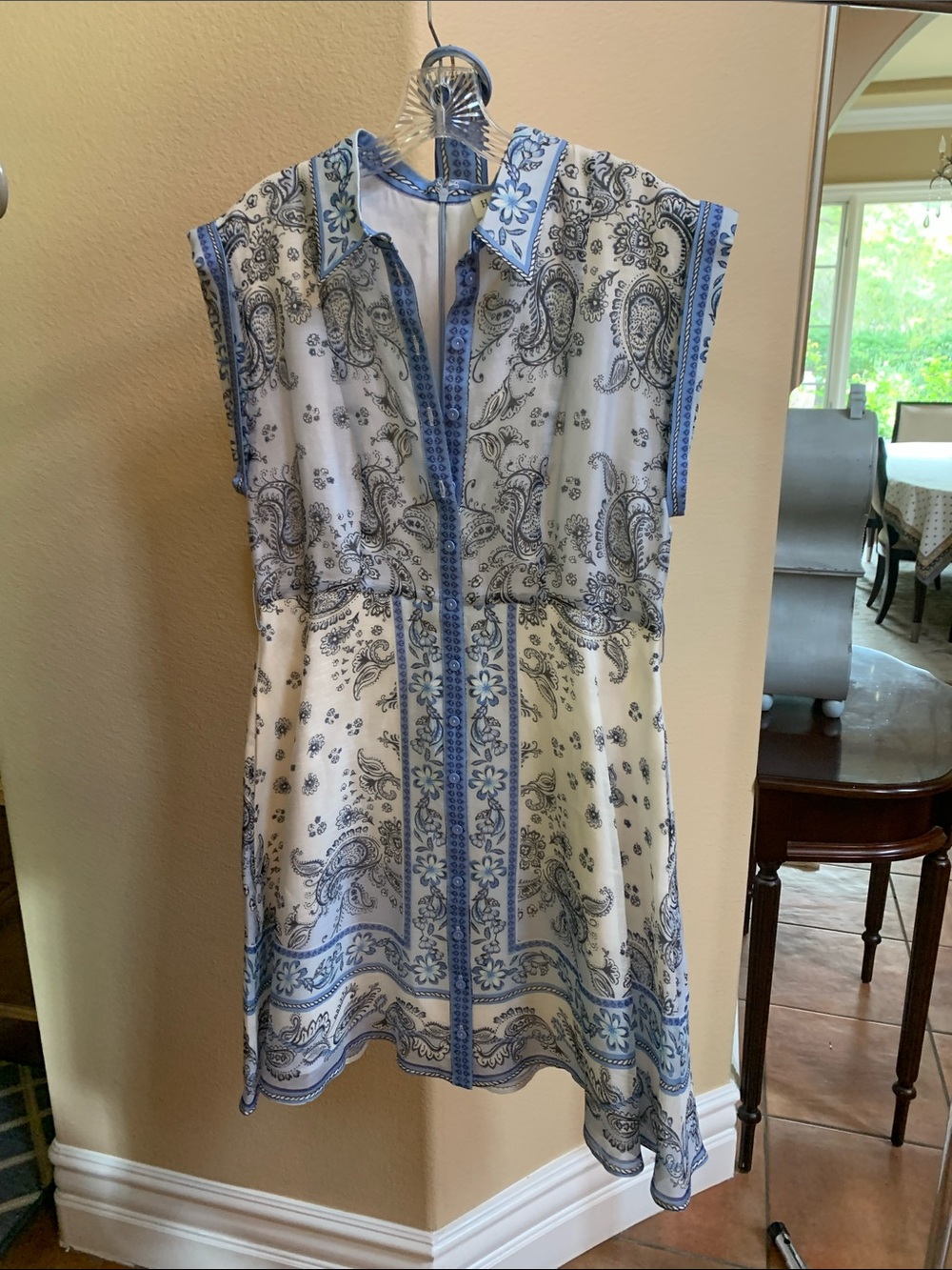 Hale Bob White Dress with Blue Paisley Border